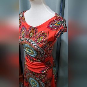 Coral Bright Rouched Dress Sz Small Mandala
